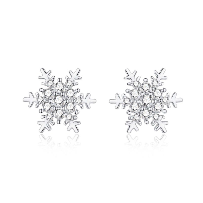 YOQUCOL Snowflake Flower Shape Stud Zirconia Crystal Pierced Earrings For Women - Image 1